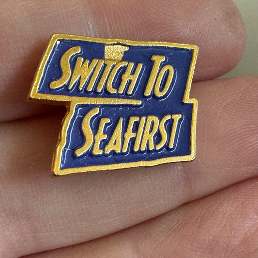 Vintage Switch to Seafirst Bank Enamel Lapel Pin Seattle