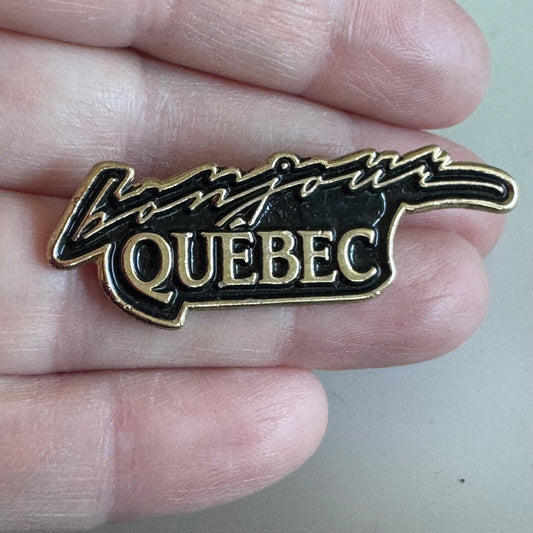 Vintage Bon Jour Quebec Canada Souvenir Tourist Lapel Pin Bonjour