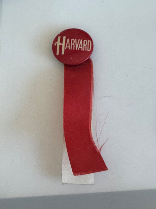 Vintage Harvard University Button with Ribbons Lapel Pin
