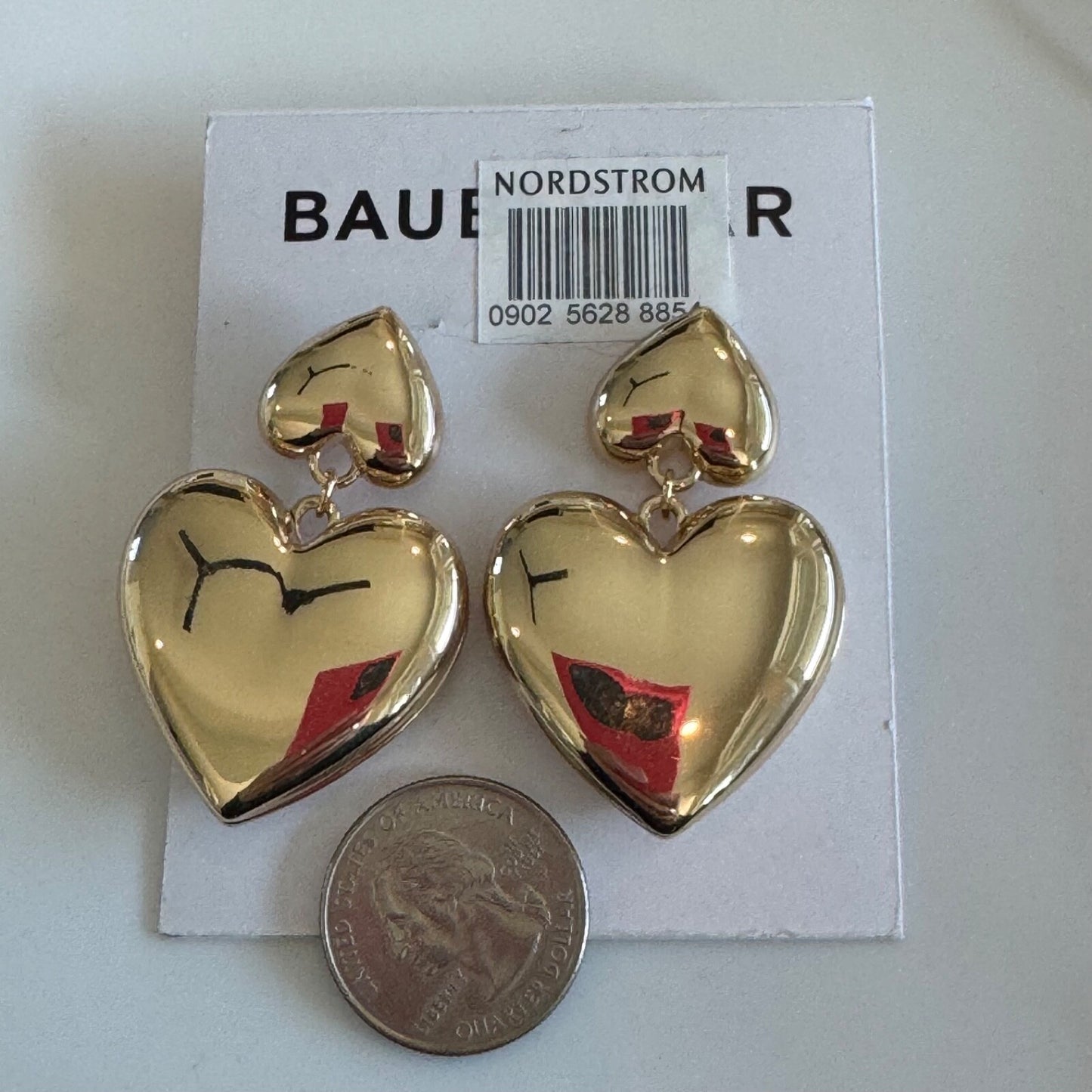 Bauble Bar Gold-Toned Heart Dangle Earrings New On Card Pierced
