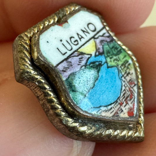 Vintage Lugano Souvenir Tourist Lapel Pin Switzerland Lake