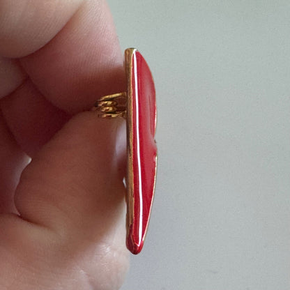 Vintage Gold Tone Red Enamel Triangle Brooch Pin 1980s 1990s