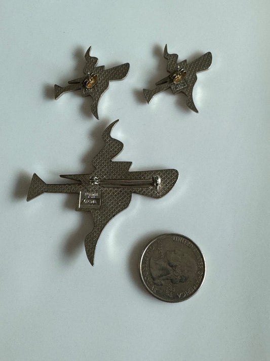 Vtg Acme Studios Alchi X Alchimia Modernist Enamel Pin Brooch Earrings Set