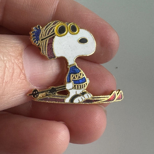 Vintage Snoopy Ski Skiing Lapel Pin Sunglasses Cloisonne