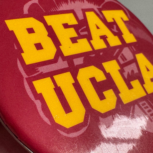 USC TROJANS FOOTBALL FAN BUTTON PIN BEAT UCLA CARDINAL & GOLD