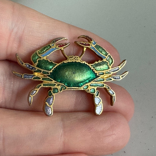Vintage Enamel Blue Crab Pin Nautical Sea Life Lapel Brooch William Spear 1986