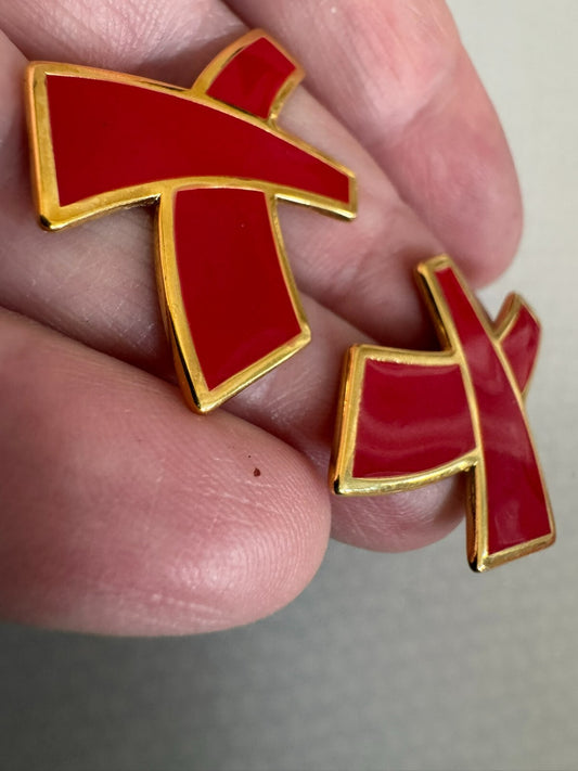 Gorgeous Monet Red Enamel X Pierced Earrings 1980s 1990s