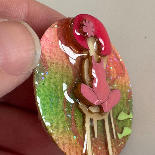 Vintage Woman Pins by Lucinda Pregnant Lady Shoes Hat Pink Round Brooch Pin