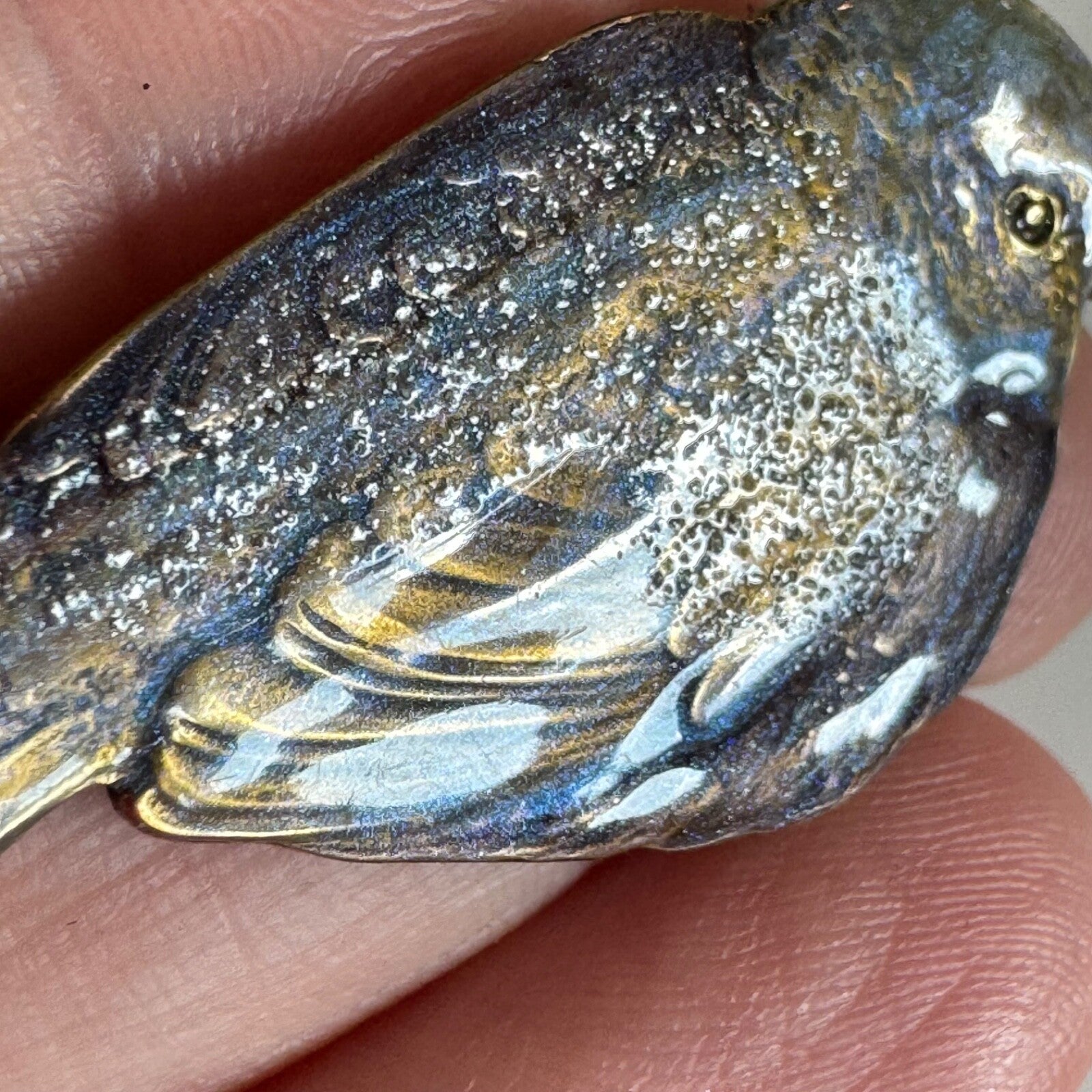 Vintage Brass and Enamel Bird Brooch - Beautiful!