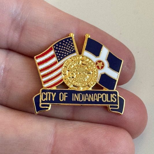 Vintage City of Indianapolis Flag Crest Lapel Hat Pin Indiana Travel Souvenir