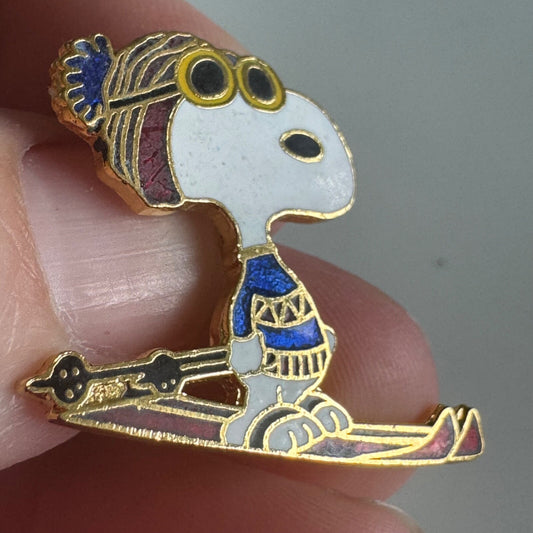 Vintage Snoopy Ski Skiing Lapel Pin Sunglasses Cloisonne