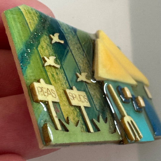 Vintage House Pins by Lucinda Garden Peas Spuds Birds Brooch Pin