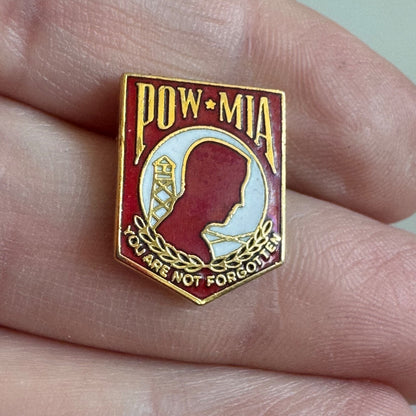 POW MIA You Are Not Forgotten Military Support Pin Red Enamel