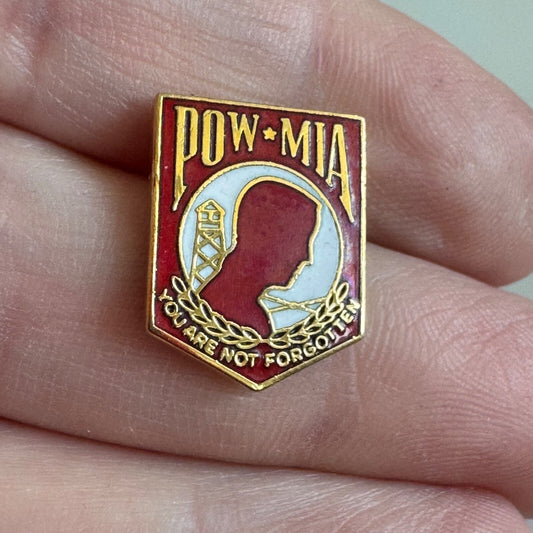 POW MIA You Are Not Forgotten Military Support Pin Red Enamel