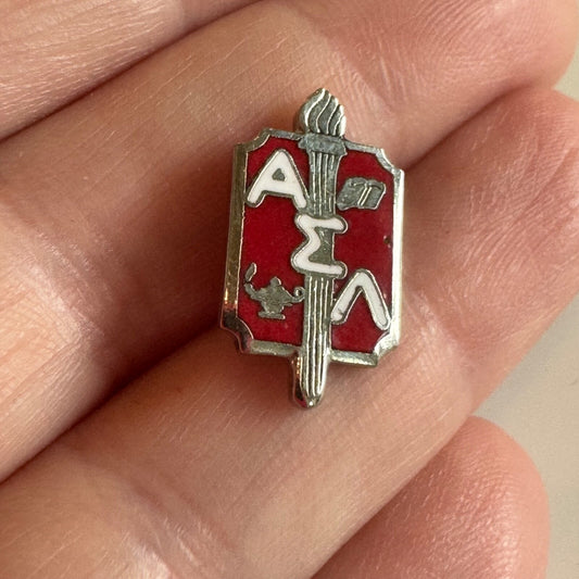 Vintage Alpha Sigma Lambda Honor Society Enamel Crest Shield Lapel Pin 