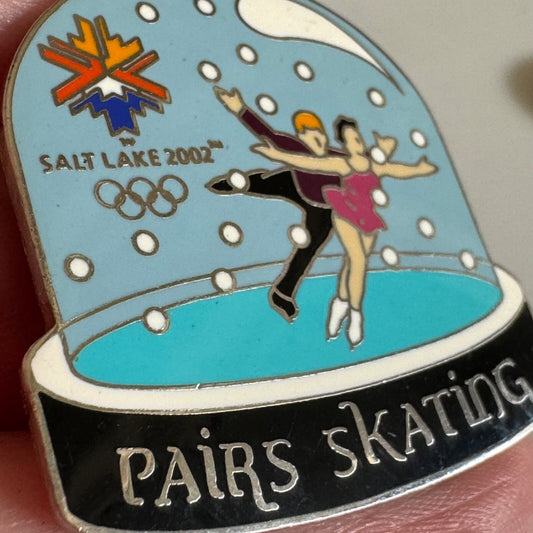2002 Salt Lake City Olympics Pairs Skating Snow Globe Lapel Pin Limited Edition