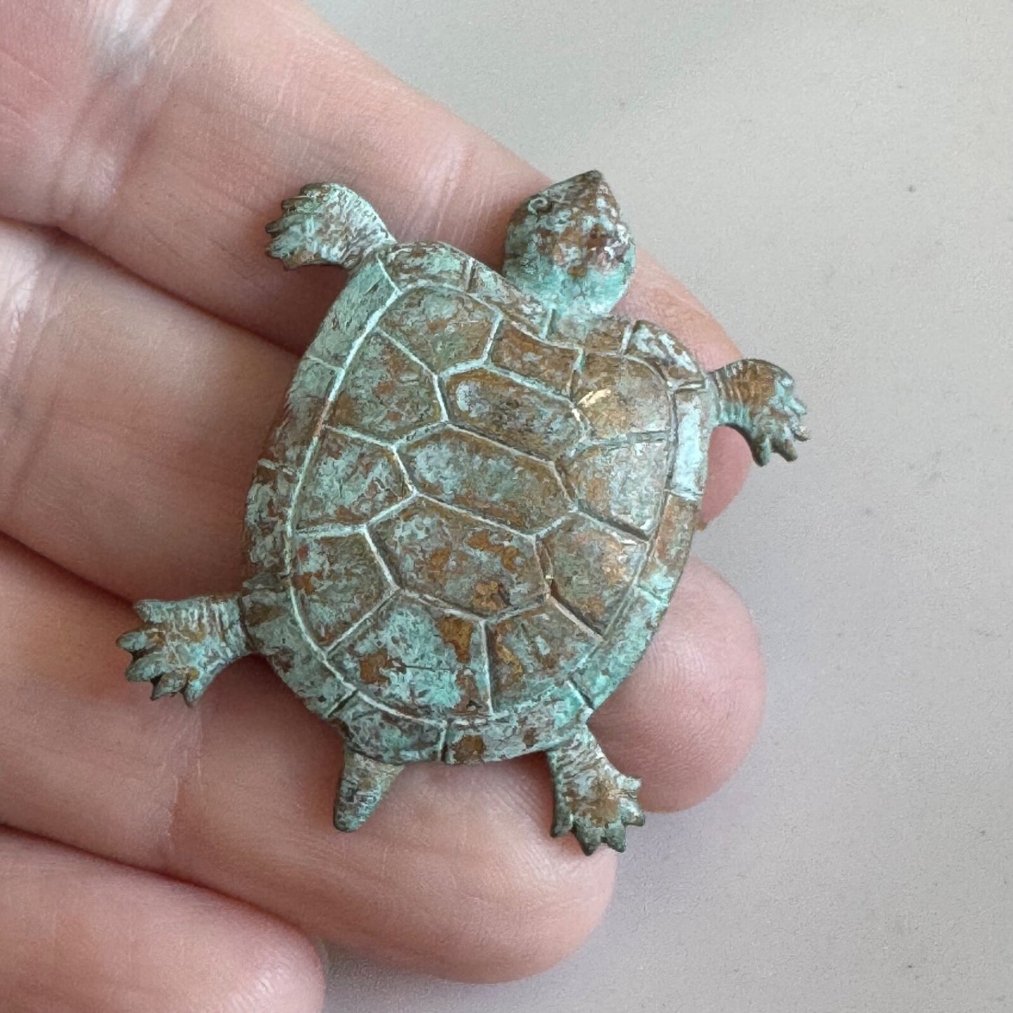 Vintage Copper Turtle Brooch with Patina Pin