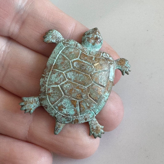 Vintage Copper Turtle Brooch with Patina Pin