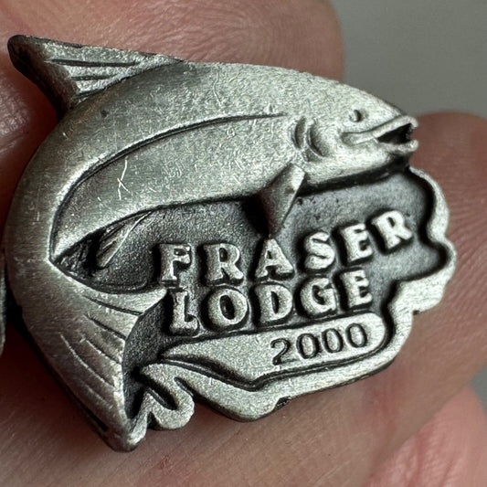 Vintage 2000 Fraser River Lodge Pewter Lapel Pin Fish Vancouver British Columbia