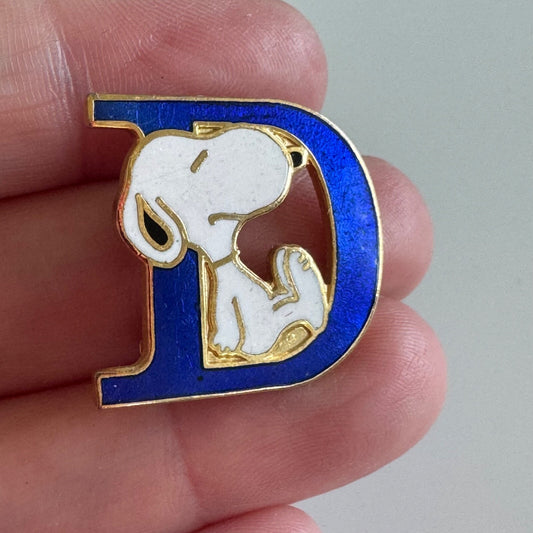 Vintage Snoopy Letter D Initial Lapel Pin Brooch Enamel Aviva