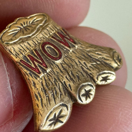 Woodmen of the World Tree Trunk Screwback Lapel Pin Whitehead Hoag 