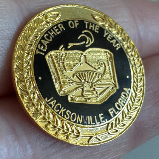 Vintage Teacher of the Year Jacksonville Florida Pin Gold Tone