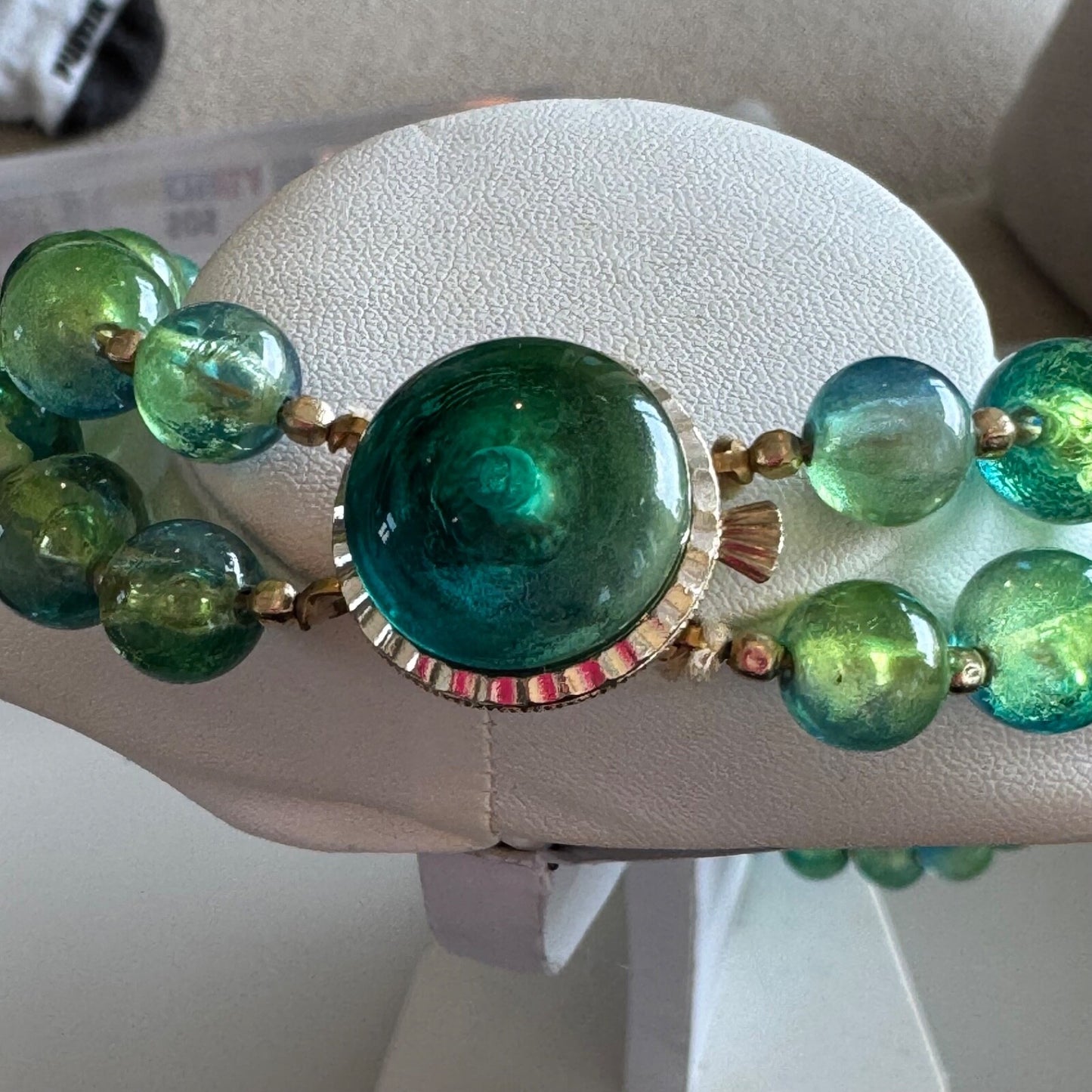 Vintage Hong Kong Two Strand Blue Green Ombre Necklace