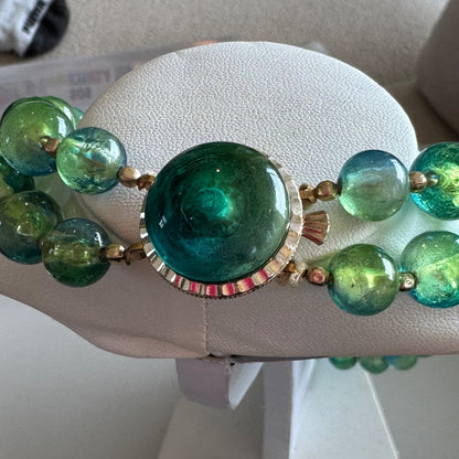Vintage Hong Kong Two Strand Blue Green Ombre Necklace