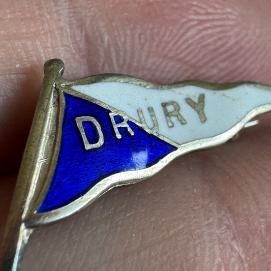 Antique Drury High School Sterling Silver Pennant Lapel Pin 