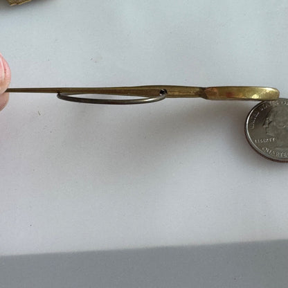 Vintage Antique SCOTTISH AGATE ENAMEL PENANNULAR ARTSY BRASS BROOCH PIN