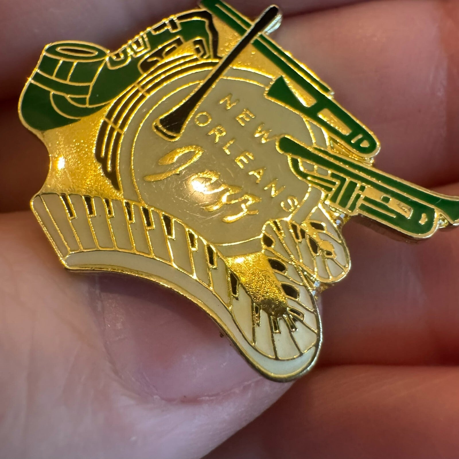 Vintage New Orleans Jazz Souvenir Lapel Pin Piano Saxophone Trombone Trumpet 