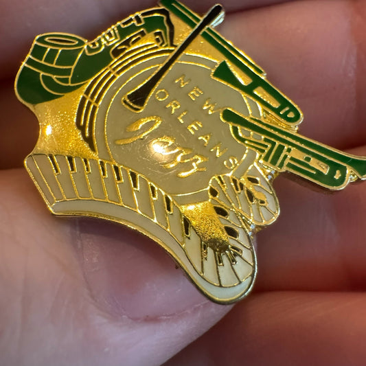 Vintage New Orleans Jazz Souvenir Lapel Pin Piano Saxophone Trombone Trumpet 