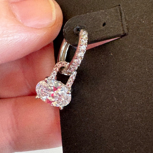 Nordstrom Oval Cubic Zirconia Drop Huggie Hoop Earrings New On Card Pierced $60