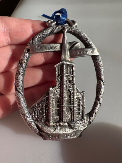 Vtg St Francis Borgia Pewter Church Ornament 50th Anniversary 1994 CEDARBURG WIS