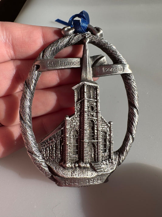 Vtg St Francis Borgia Pewter Church Ornament 50th Anniversary 1994 CEDARBURG WIS