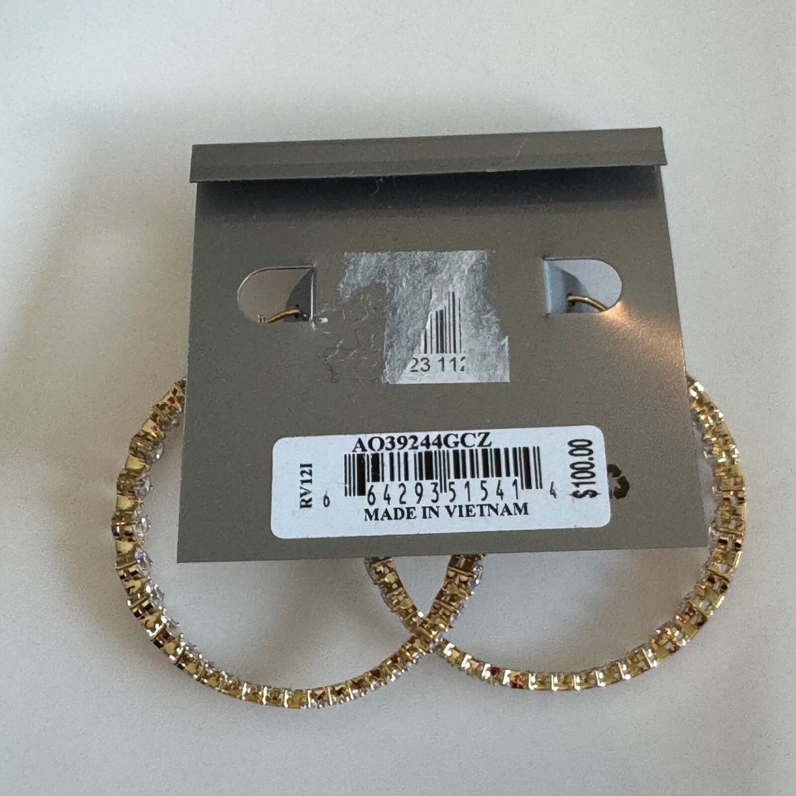 Nadri Gold Hoop Earrings With Crystal New On Card Pierced $100