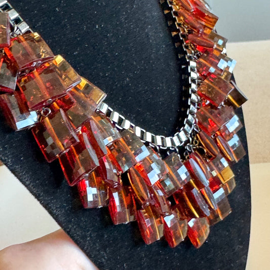 Vintage Joan Rivers Cha Cha Necklace Reddish Brown Lucite Squarish Beads