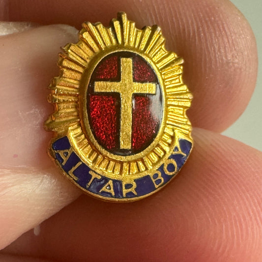 Vintage Altar Boy Catholic Cross Cloisonne Lapel Pin Gold Tone