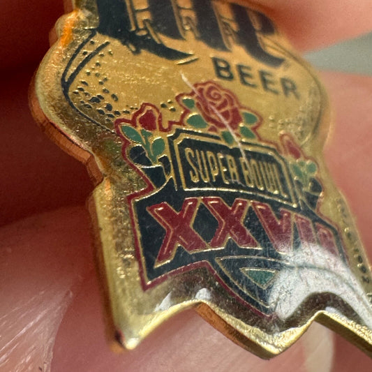 Vintage Super Bowl XXVII Miller Lite Beer Lapel Pin Roses 1992