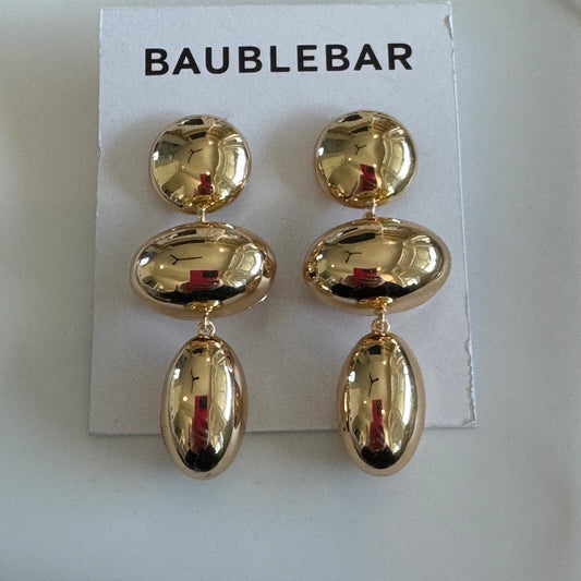Bauble Bar Mira Gold-Toned Statement Dangle Earrings New On Card Pierced