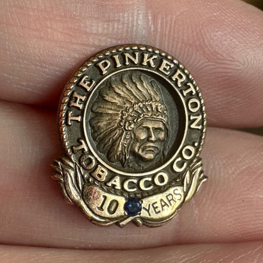 RARE Vtg The Pinkerton Tobacco Co. 10 Years Employee Service Pin Red Man