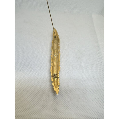 Big VTG 90s Karl Lagerfeld Gold Wheat Bar Brooch Pin 4.75” Runway Couture