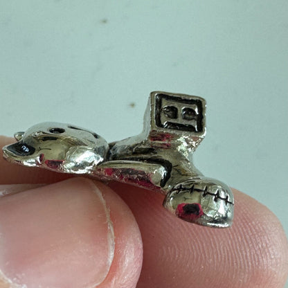 Vintage Silver Teddy Bear Brooch – Toy Bear Pin with Alphabet Block 'H'