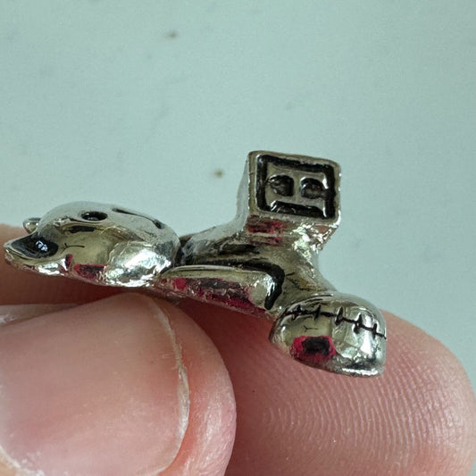 Vintage Silver Teddy Bear Brooch – Toy Bear Pin with Alphabet Block 'H'