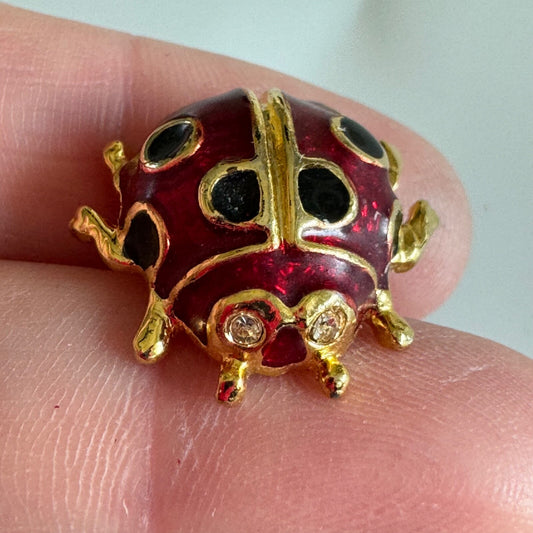 Vtg Red Enamel Ladybug Pin – Gold Tone Bug Brooch Insect Jewelry