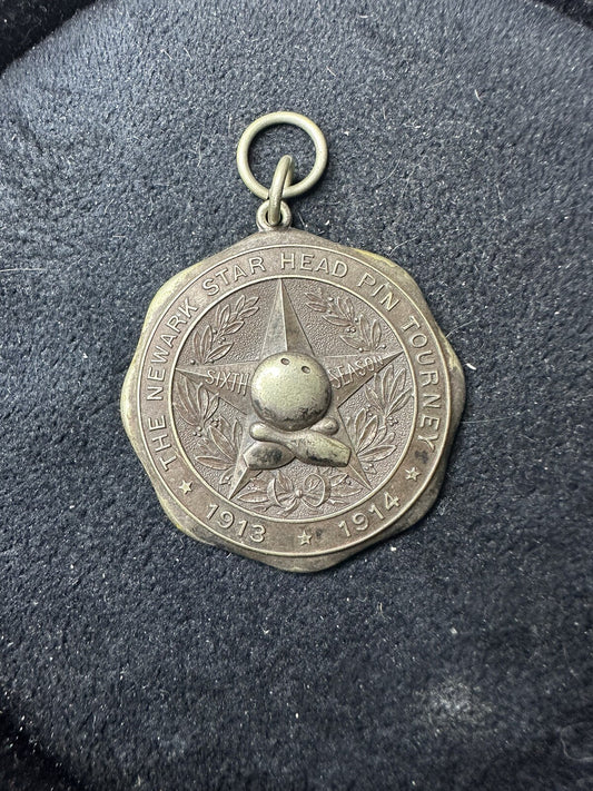 1913-14 NEWARK STAR LEDGER HEAD PIN TOURNAMENT BOWLING Award Medallion