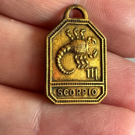 Vintage 1930s-1940s Zodiac Brass Charm SCORPIO Gold Tone Astrology NOS