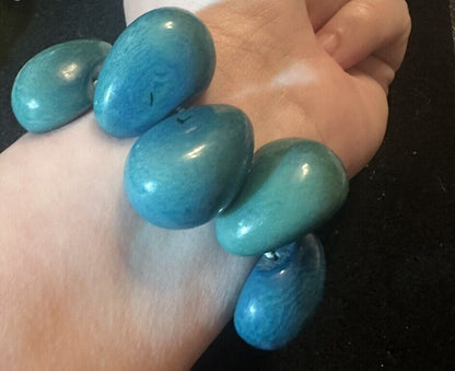 Vintage Organic Tagua Nut Stretch Bracelet | Mallard Blue - Gorgeous!