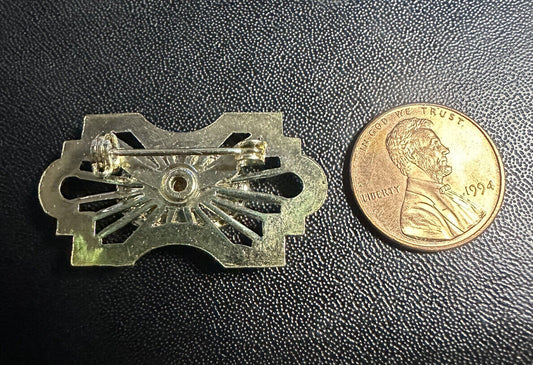 Goldstone Filigree Brooch Pin - Victorian Style