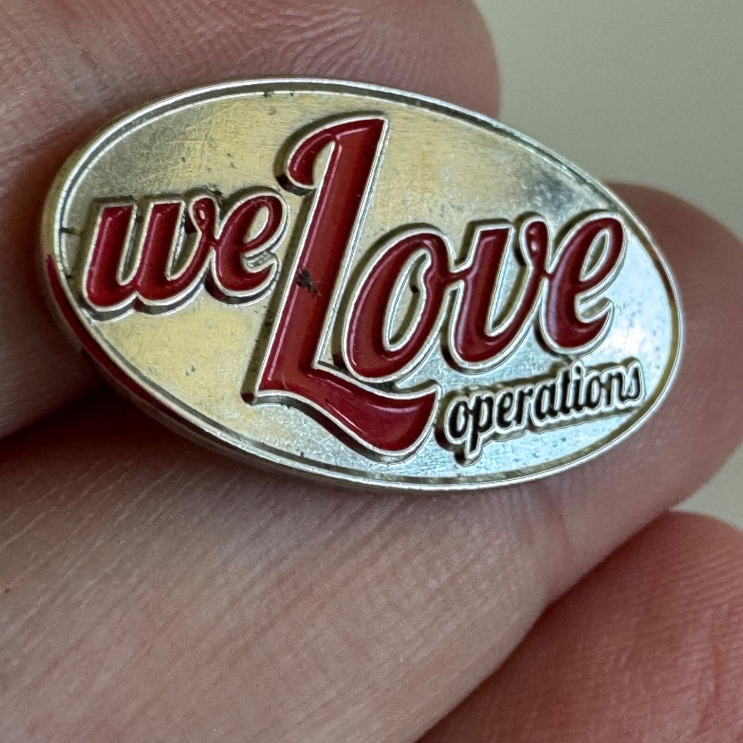 Vintage We Love Operations Silver Tone Lapel Pin